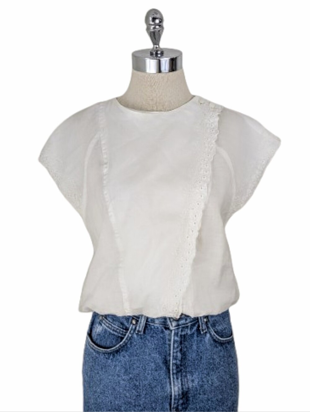 vintage 80's ramie eyelet detail blouse